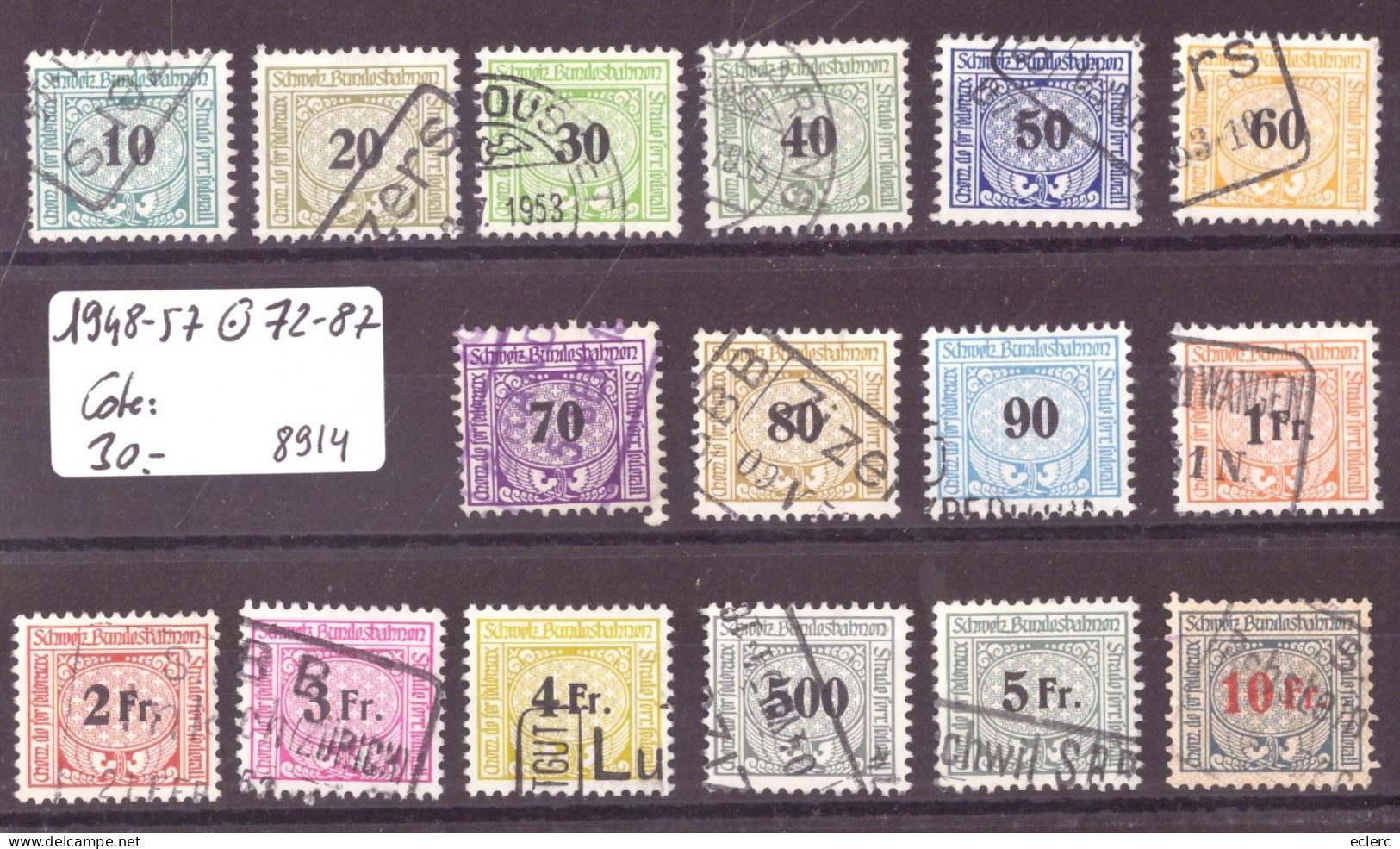 TIMBRES DE CHEMIN DE FER 1948-57 - No 72-87 OBLITERES - COTE: 30.- - Bahnwesen