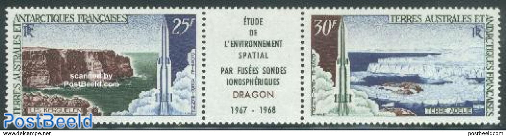 French Antarctic Territory 1968 Ionosphere 2v+tab [:T:], Mint NH, Science - Transport - Meteorology - Space Exploration - Ongebruikt