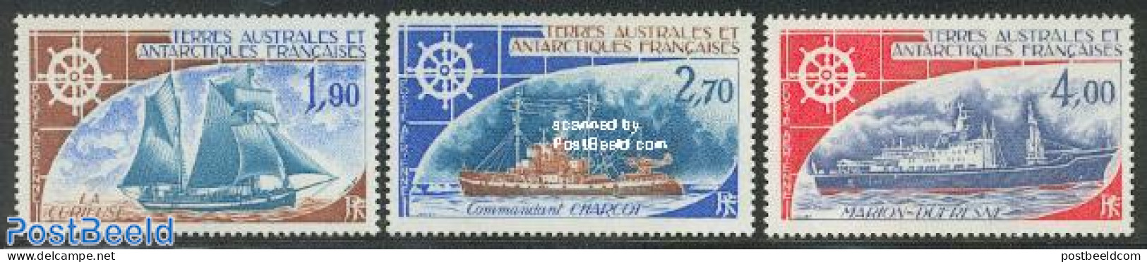 French Antarctic Territory 1976 Ships 3v, Mint NH, Transport - Ships And Boats - Ongebruikt