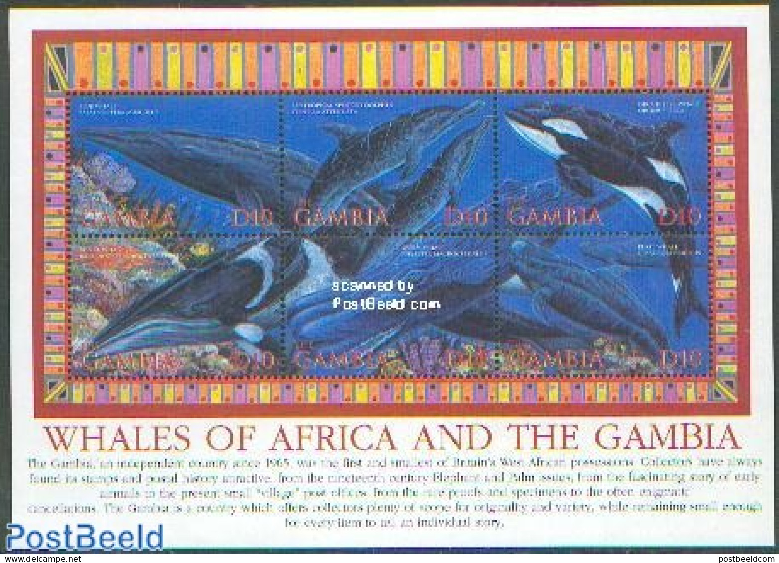 Gambia 2002 Whales 6v M/s /Blue Whale, Mint NH - Gambie (...-1964)