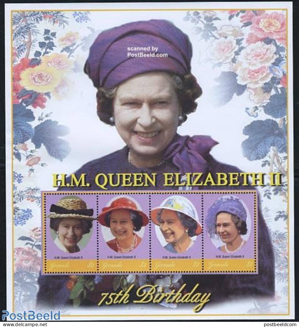 Grenada 2001 Elizabeth II 75th Birthday 4v M/s, Mint NH, History - Kings & Queens (Royalty) - Familles Royales