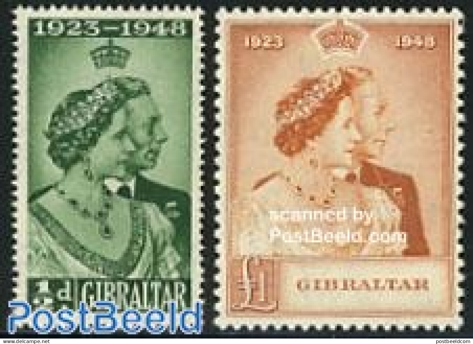 Gibraltar 1949 Silver Wedding 2v, Unused (hinged), History - Kings & Queens (Royalty) - Königshäuser, Adel