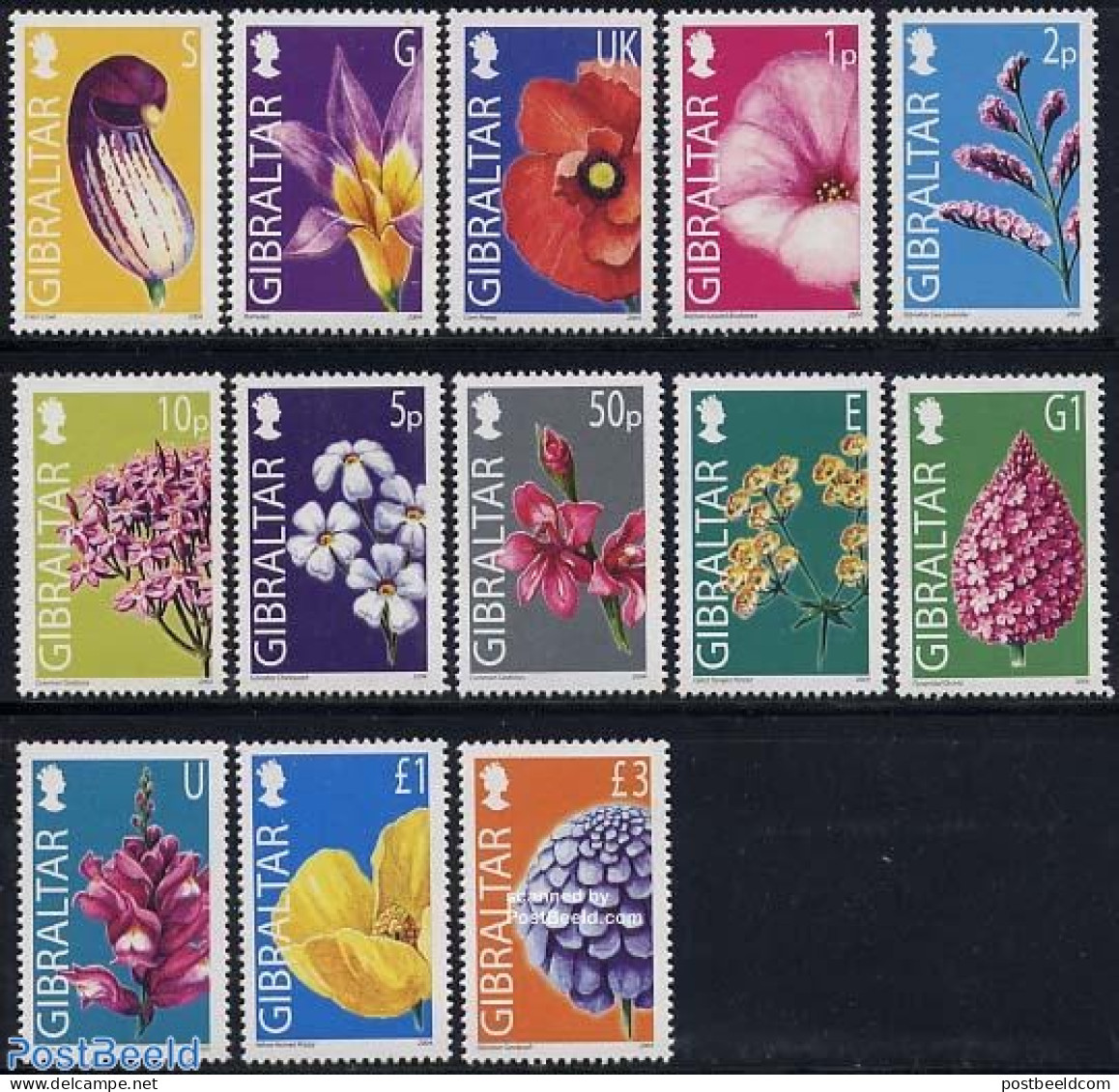 Gibraltar 2004 Definitives, Flowers 13v, Mint NH, Nature - Flowers & Plants - Gibraltar