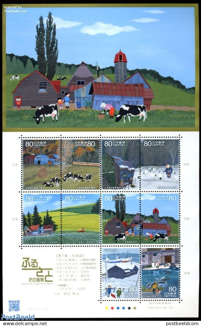 Japan 2010 Hometown Scenes In My Heart 10v M/s, Mint NH, Nature - Transport - Various - Birds - Cattle - Ships And Boa.. - Neufs