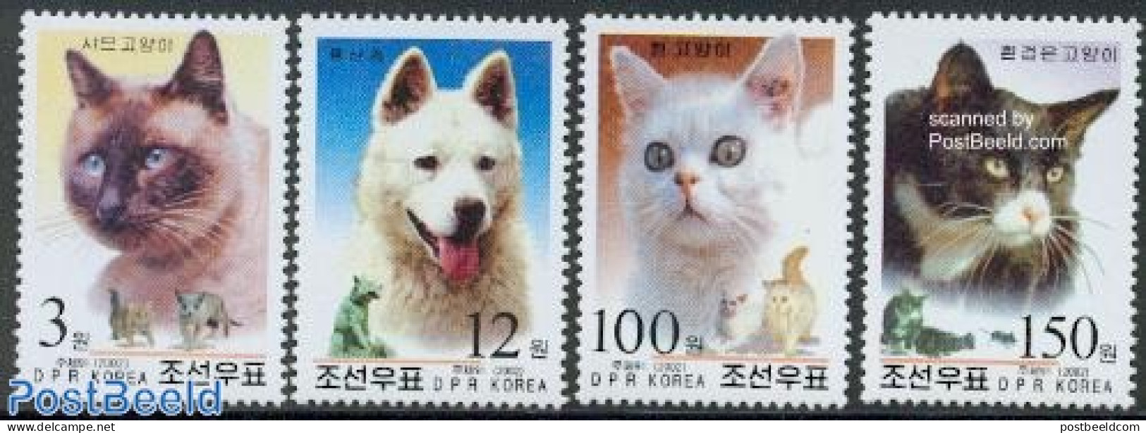 Korea, North 2002 Cats & Dogs 4v, Mint NH, Nature - Cats - Dogs - Corea Del Norte
