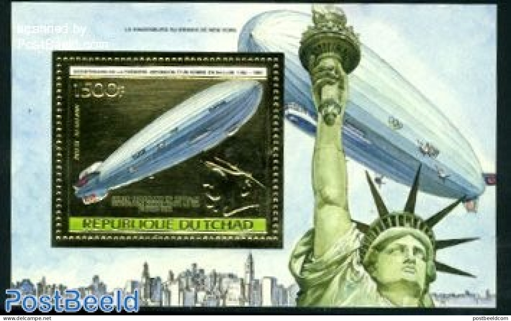 Chad 1983 Zeppelin S/s, Gold, Mint NH, Transport - Zeppelins - Other & Unclassified