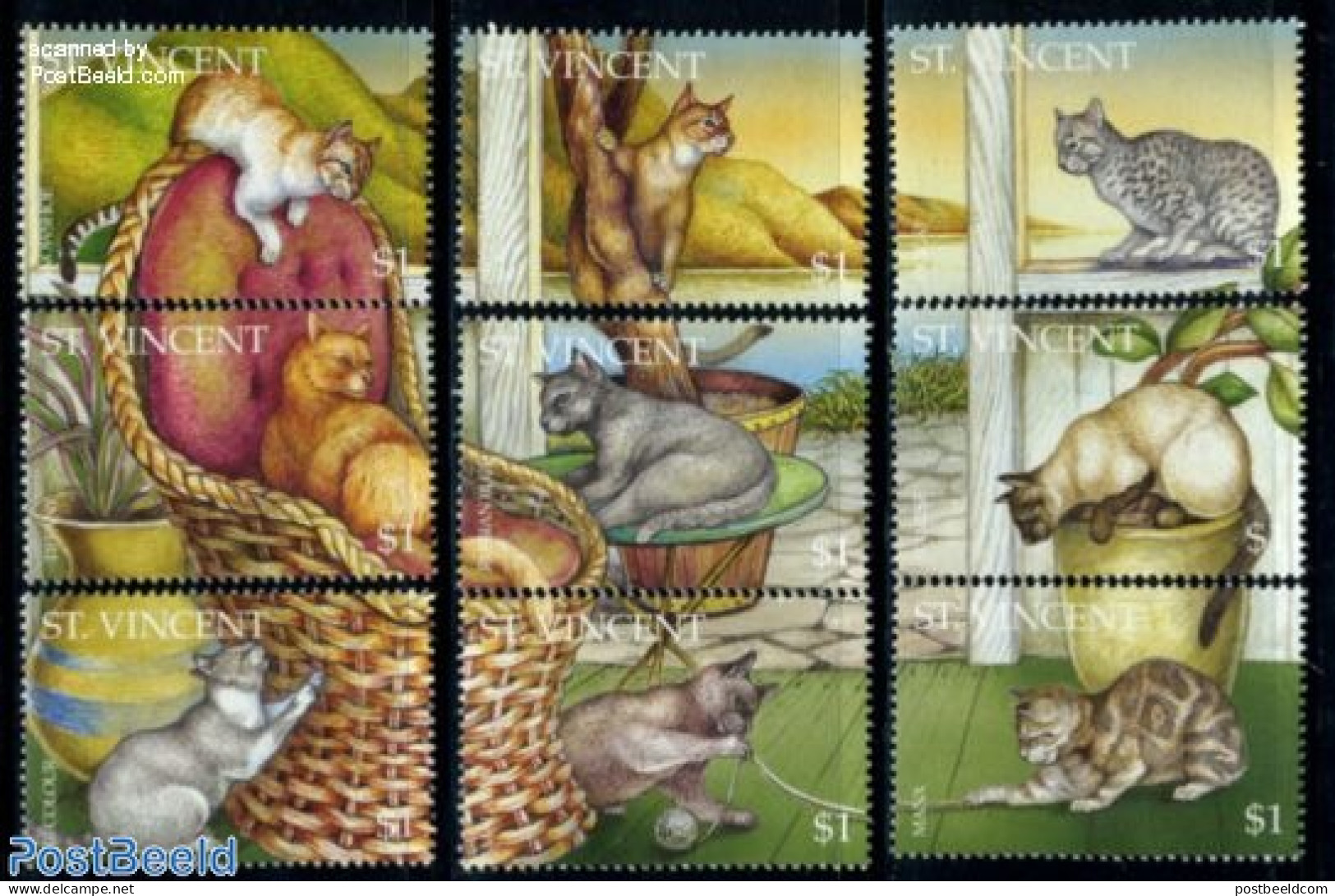 Saint Vincent 1995 Cats 9v, Mint NH, Nature - Cats - St.Vincent (1979-...)