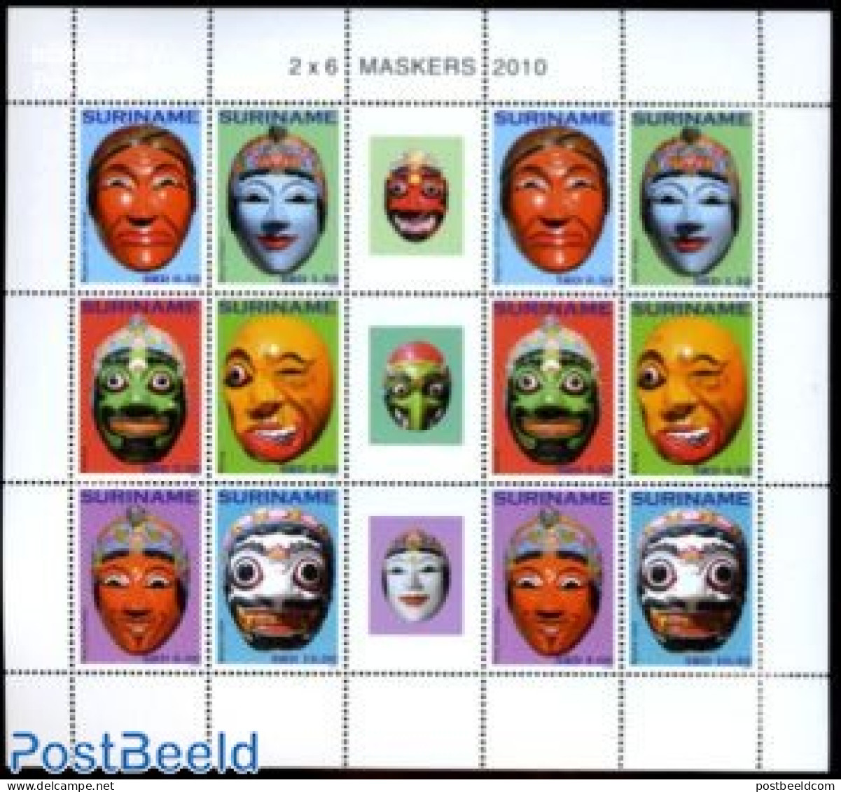Suriname, Republic 2010 Masks 2x6v M/s, Mint NH - Suriname