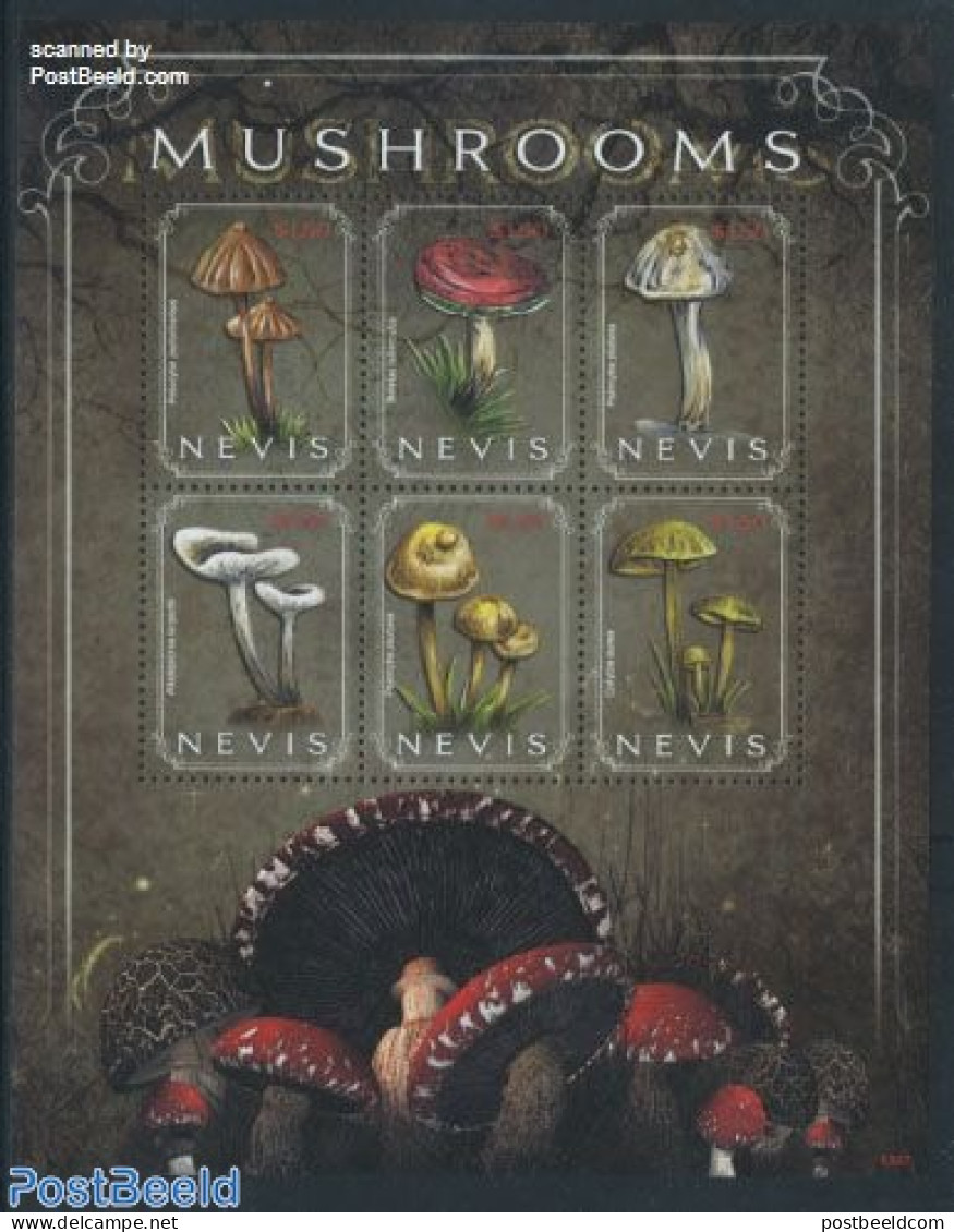 Nevis 2010 Mushrooms 6v M/s, Mint NH, Nature - Mushrooms - Champignons