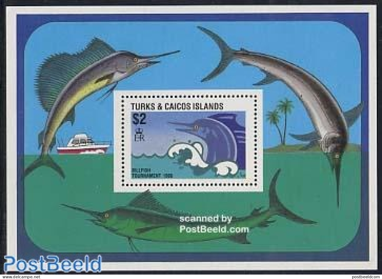 Turks And Caicos Islands 1988 Deep Sea Fishing S/s, Mint NH, Nature - Fish - Fishing - Fische
