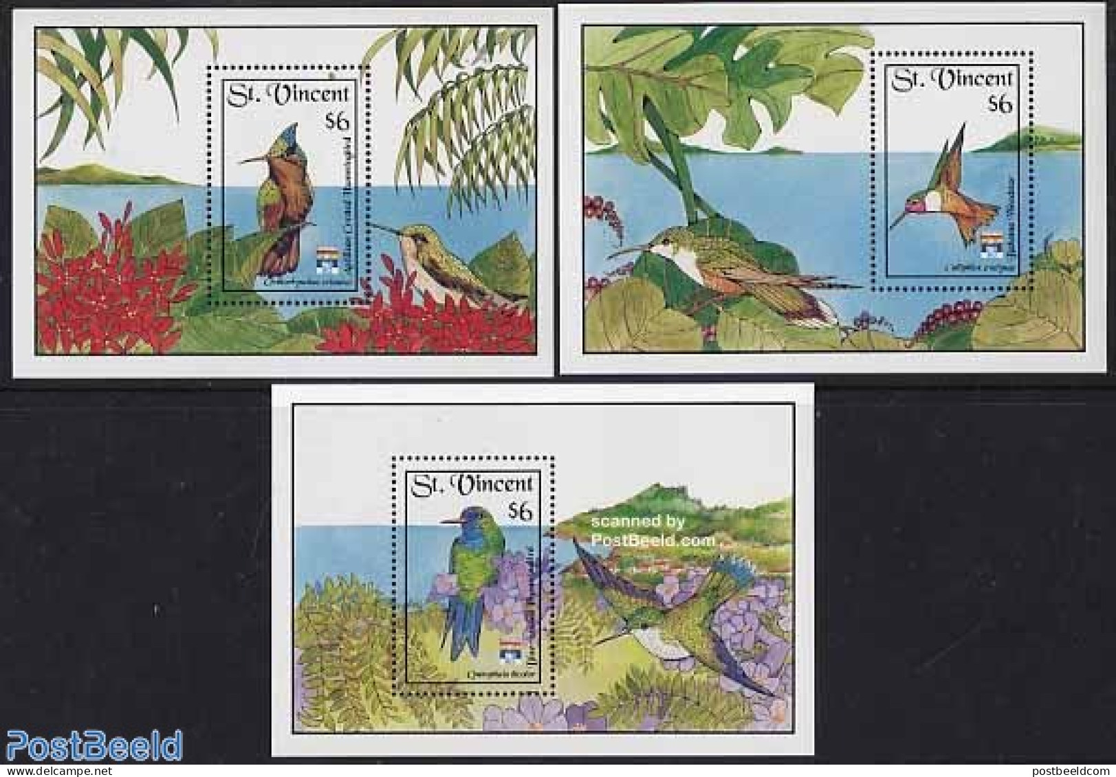 Saint Vincent 1992 Genova 92 3 S/s, Birds, Mint NH, Nature - Birds - Hummingbirds - St.Vincent (1979-...)