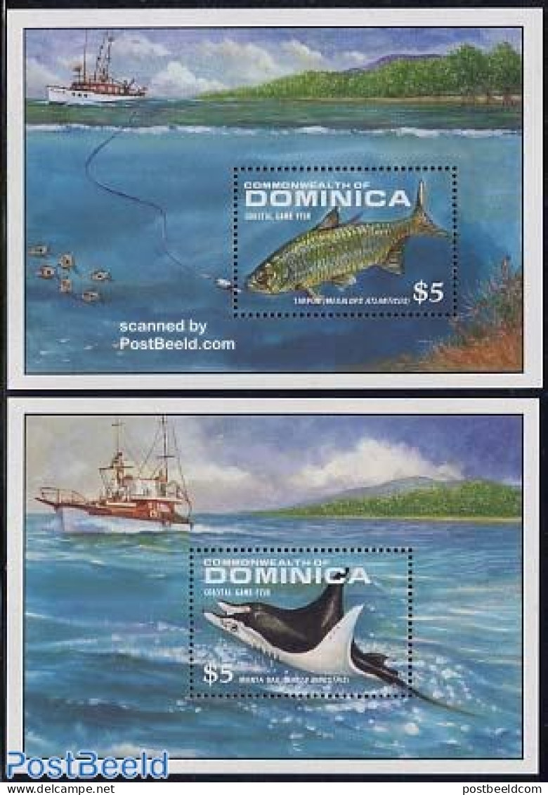 Dominica 1988 Fish 2 S/s, Mint NH, Nature - Transport - Fish - Fishing - Ships And Boats - Peces
