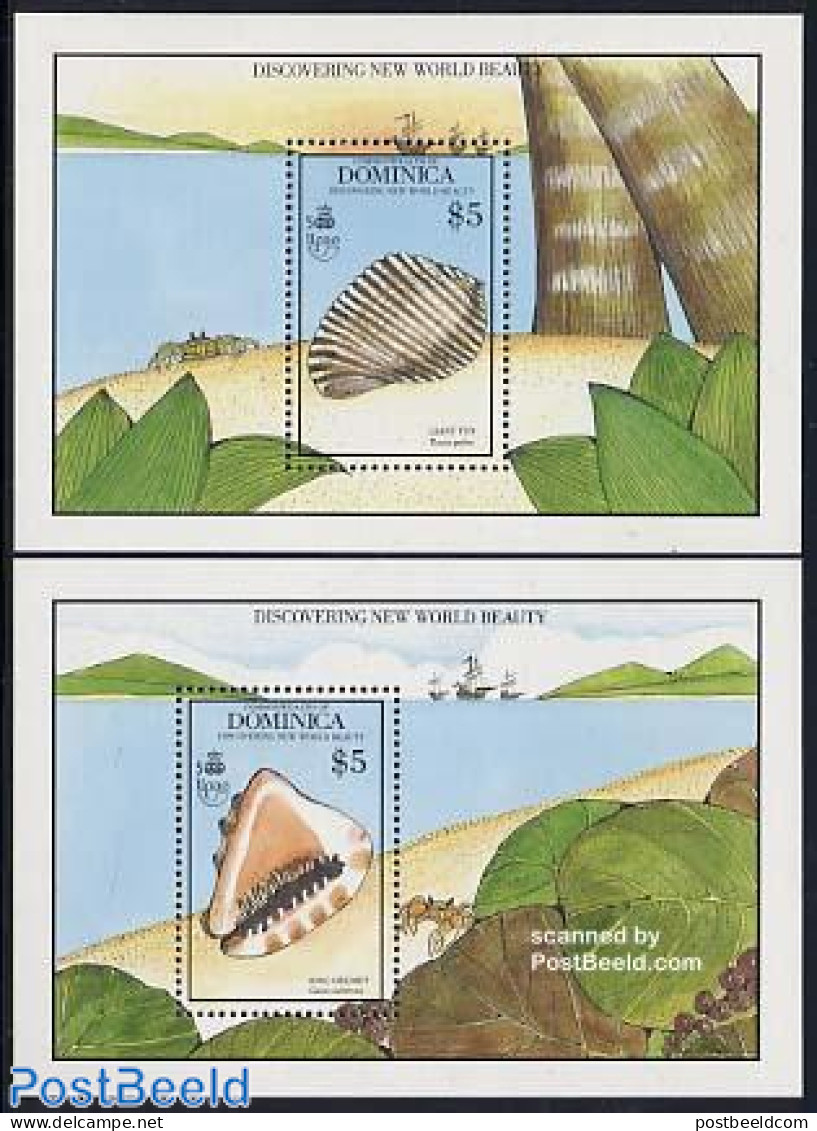Dominica 1990 Shells 2 S/s, Mint NH, Nature - Shells & Crustaceans - Marine Life
