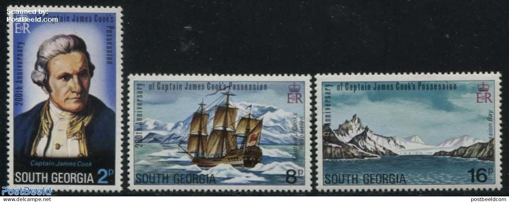 South Georgia / Falklands Dep. 1975 Captain Cook 3v, Mint NH, History - Transport - Explorers - Ships And Boats - Explorateurs