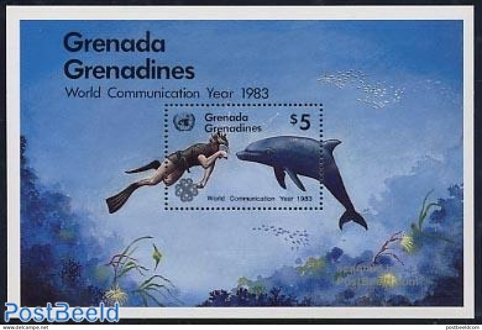 Grenada Grenadines 1983 World Communication Year S/s, Mint NH, Nature - Science - Sport - Sea Mammals - Int. Communica.. - Telecom