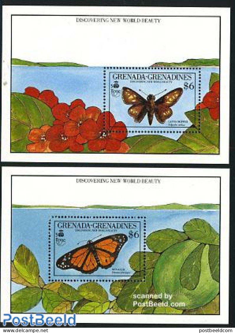 Grenada Grenadines 1990 Discovery Of America, Insects 2 S/s, Mint NH, Nature - Butterflies - Insects - U.P.A.E. - Grenade (1974-...)
