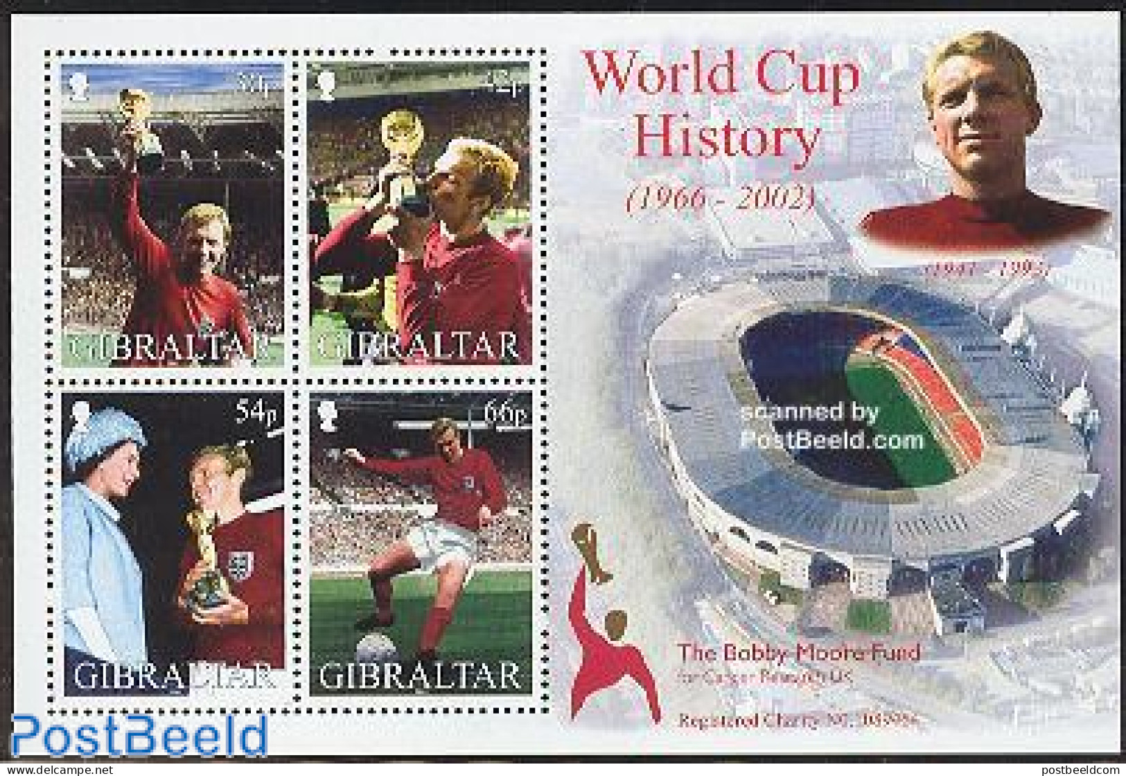 Gibraltar 2002 World Cup Football 1966 S/s, Mint NH, History - Sport - Kings & Queens (Royalty) - Football - Königshäuser, Adel