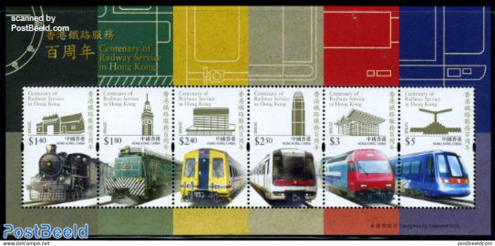 Hong Kong 2010 Railways Centenary 6v M/s, Mint NH, Transport - Railways - Unused Stamps