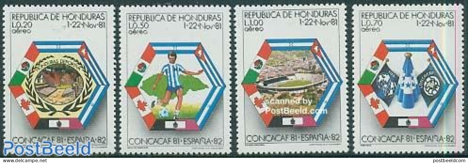 Honduras 1981 World Cup Footba11 1982 4v, Mint NH, Sport - Various - Football - Maps - Geographie