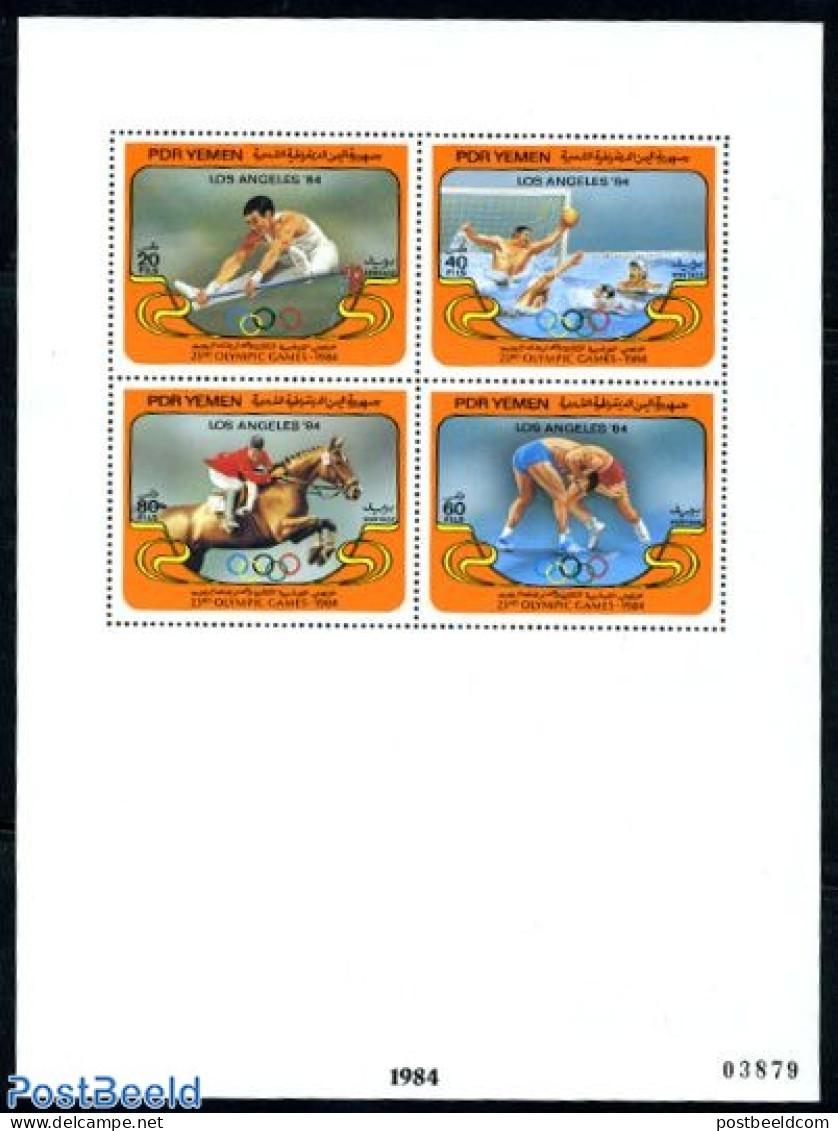 Yemen, South 1984 Olympic Games S/s, Missing Border Prints, Mint NH, Nature - Sport - Various - Horses - Olympic Games.. - Schwimmen