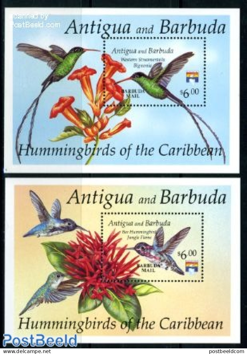Barbuda 1993 Hummingbirds 2 S/s, Mint NH, Nature - Birds - Flowers & Plants - Hummingbirds - Barbuda (...-1981)