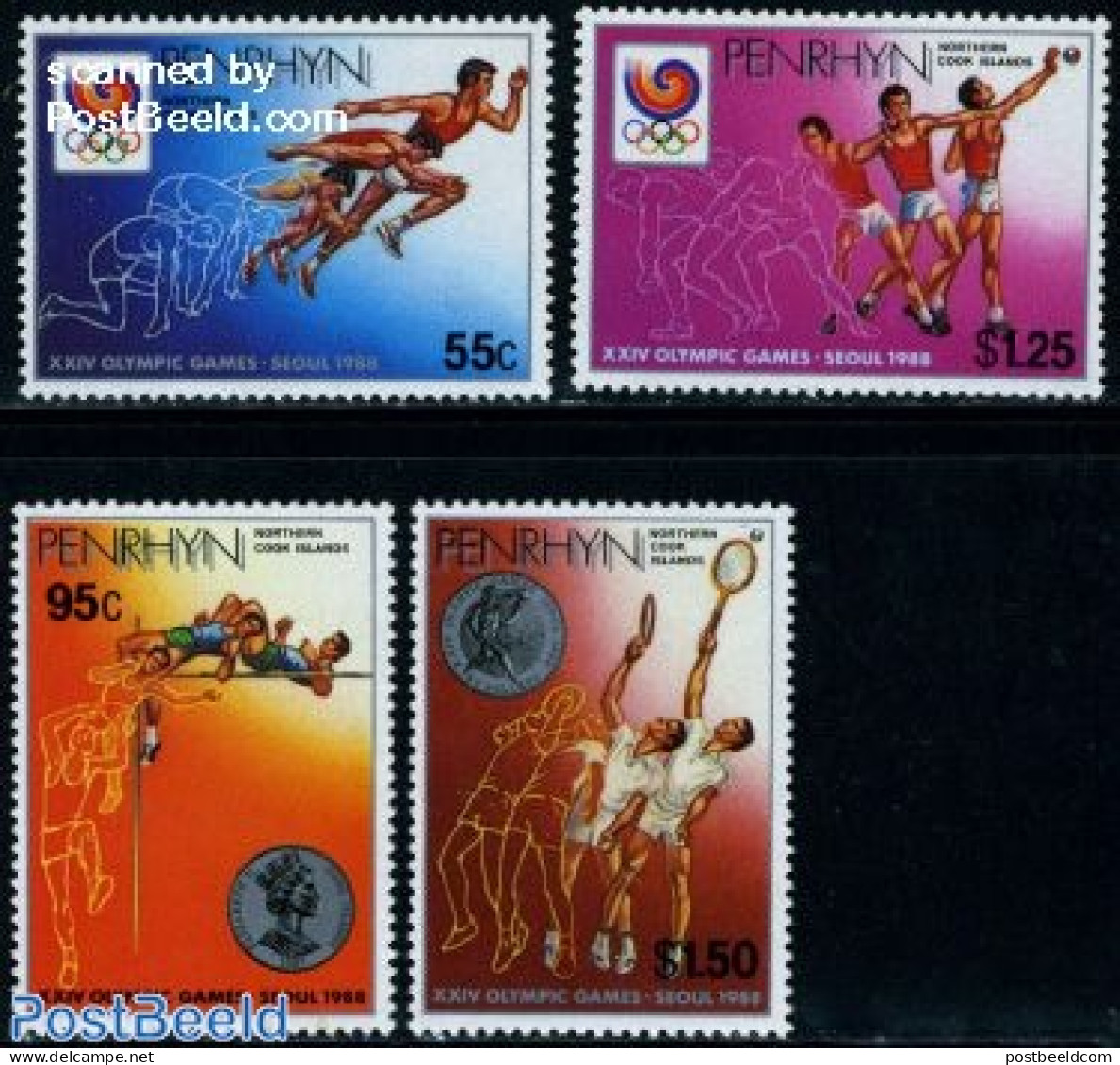 Penrhyn 1988 Olympic Games Seoul 4v, Mint NH, Sport - Athletics - Olympic Games - Tennis - Leichtathletik