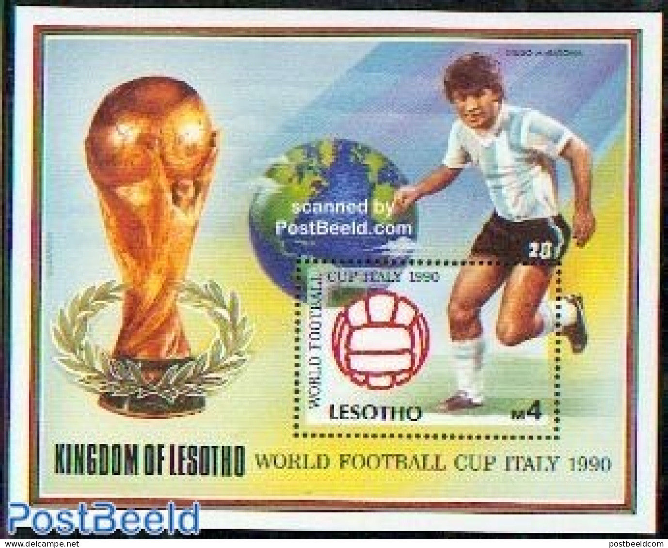 Lesotho 1989 World Cup Football S/s, Mint NH, Sport - Various - Football - Globes - Maps - Géographie