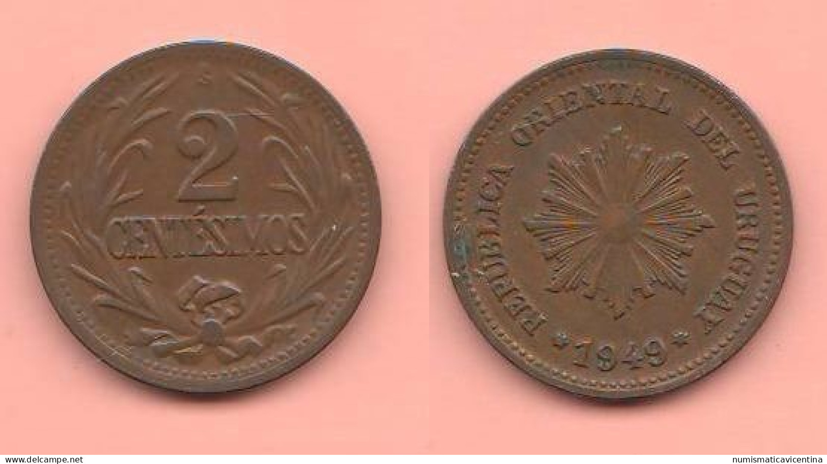 Uruguay 2 Centesimos 1949 So Copper Coin South America C 8 - Uruguay