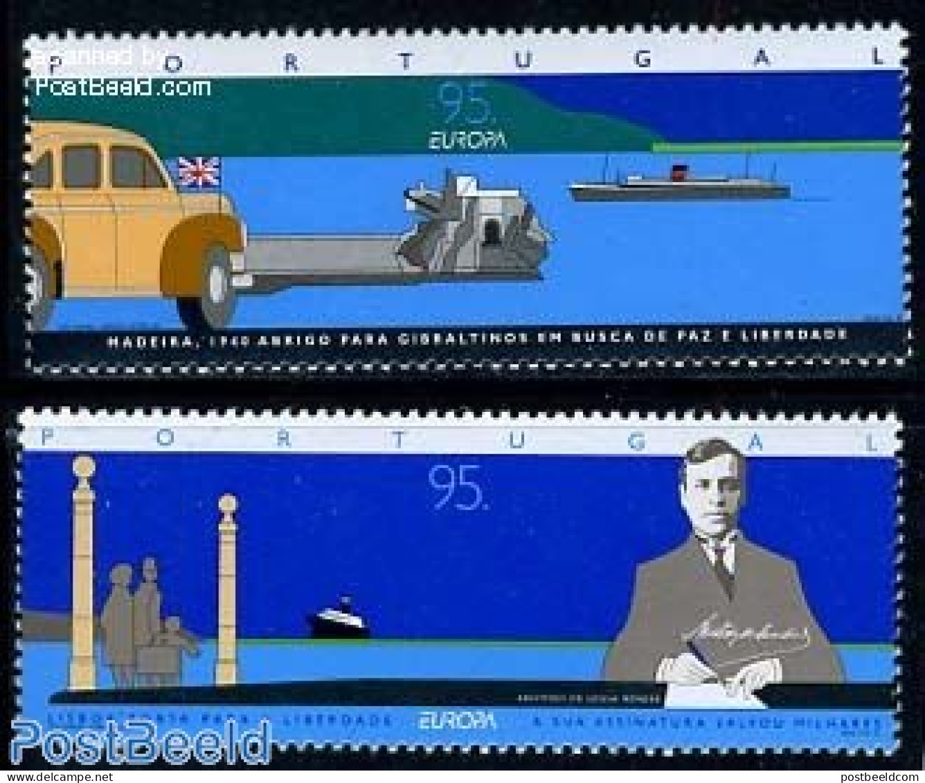 Portugal 1995 Europa, Peace & Freedom 2v, Mint NH, History - Transport - Europa (cept) - Automobiles - Ships And Boats - Nuovi
