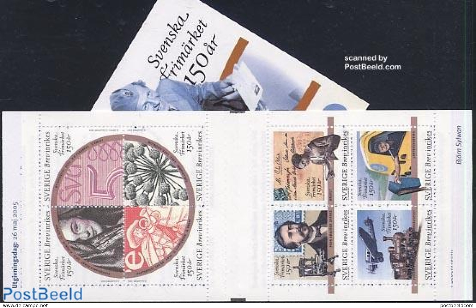 Sweden 2005 150 Years Stamps 8v In Booklet, Mint NH, Transport - Stamp Booklets - Stamps On Stamps - Automobiles - Air.. - Unused Stamps