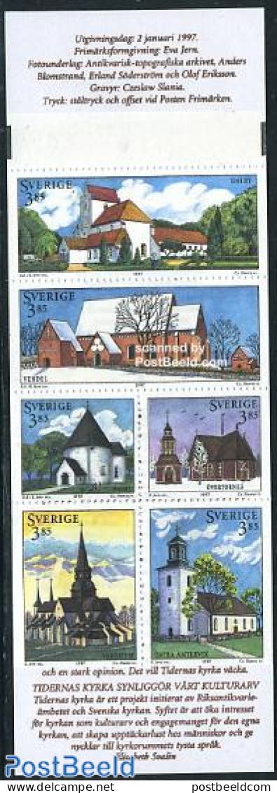 Sweden 1997 Churches 6v In Booklet, Mint NH, Religion - Churches, Temples, Mosques, Synagogues - Stamp Booklets - Art .. - Nuovi