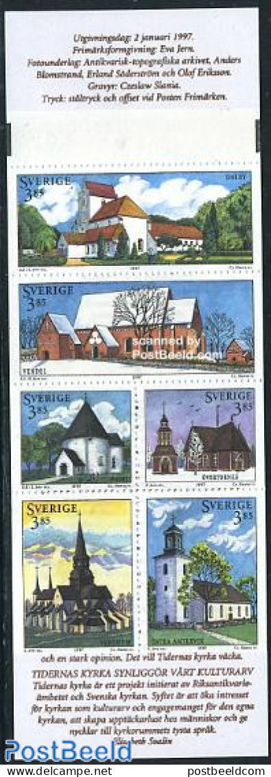 Sweden 1997 Churches 6v In Booklet, Mint NH, Religion - Churches, Temples, Mosques, Synagogues - Stamp Booklets - Art .. - Ongebruikt