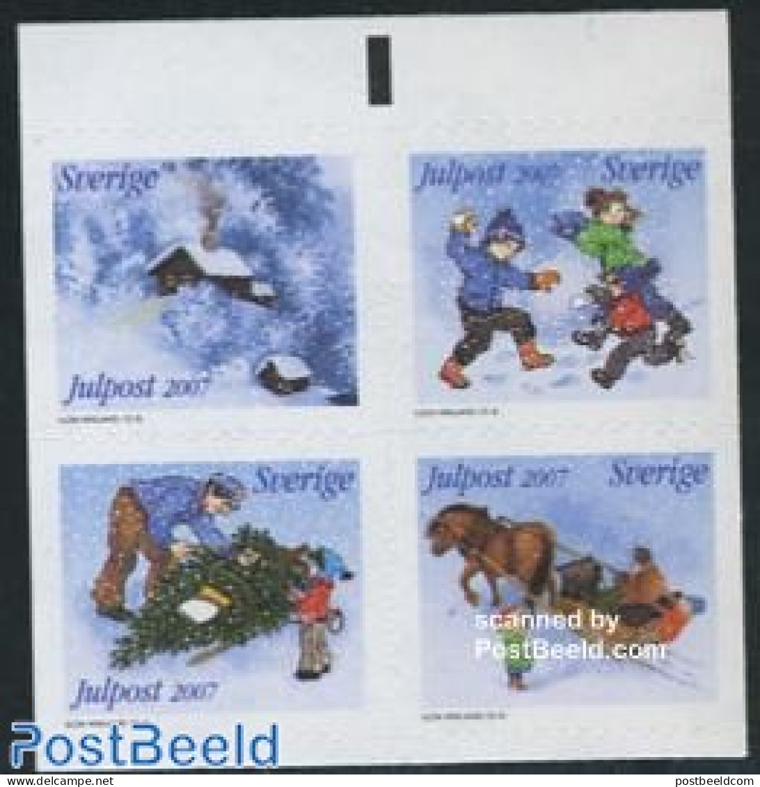 Sweden 2007 Christmas 4v S-a (from Booklet), Mint NH, Nature - Religion - Horses - Christmas - Nuovi