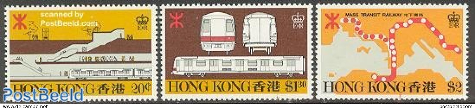Hong Kong 1979 Metro 3v, Mint NH, Transport - Various - Railways - Maps - Neufs