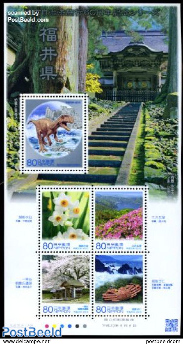 Japan 2010 Local Government Fikui 5v M/s, Mint NH, Nature - Flowers & Plants - Prehistoric Animals - Ongebruikt