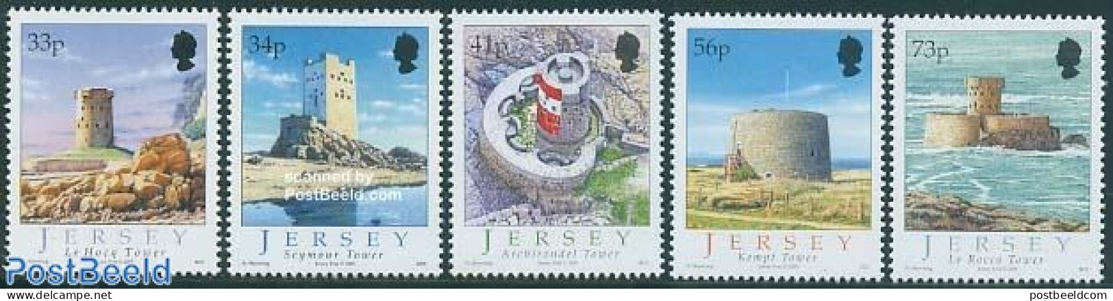 Jersey 2005 Coastal Towers 5v, Mint NH, Art - Castles & Fortifications - Castles