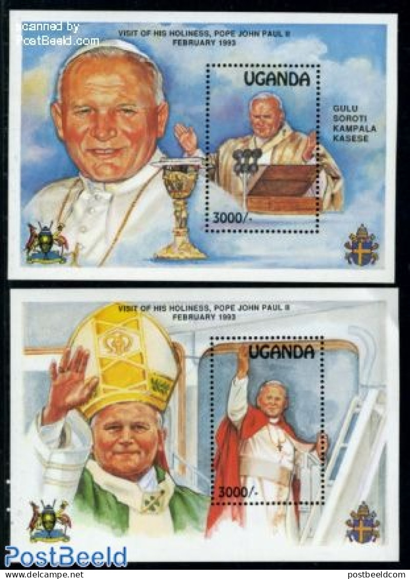 Uganda 1993 Pope Visit 2 S/s, Mint NH, Religion - Pope - Religion - Päpste