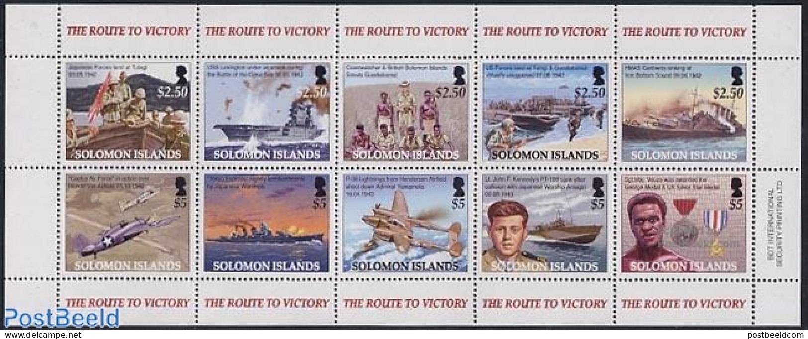 Solomon Islands 2005 The Route To Victory 10v M/s, Mint NH, History - Transport - Decorations - World War II - Aircraf.. - Militaria