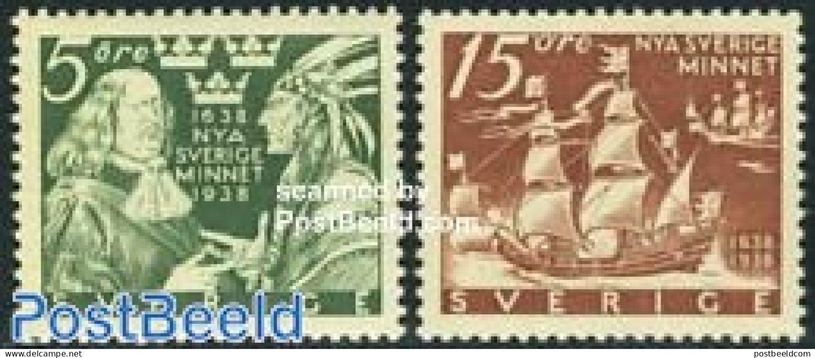 Sweden 1938 American Colonies 2v, Mint NH, Transport - Ships And Boats - Neufs