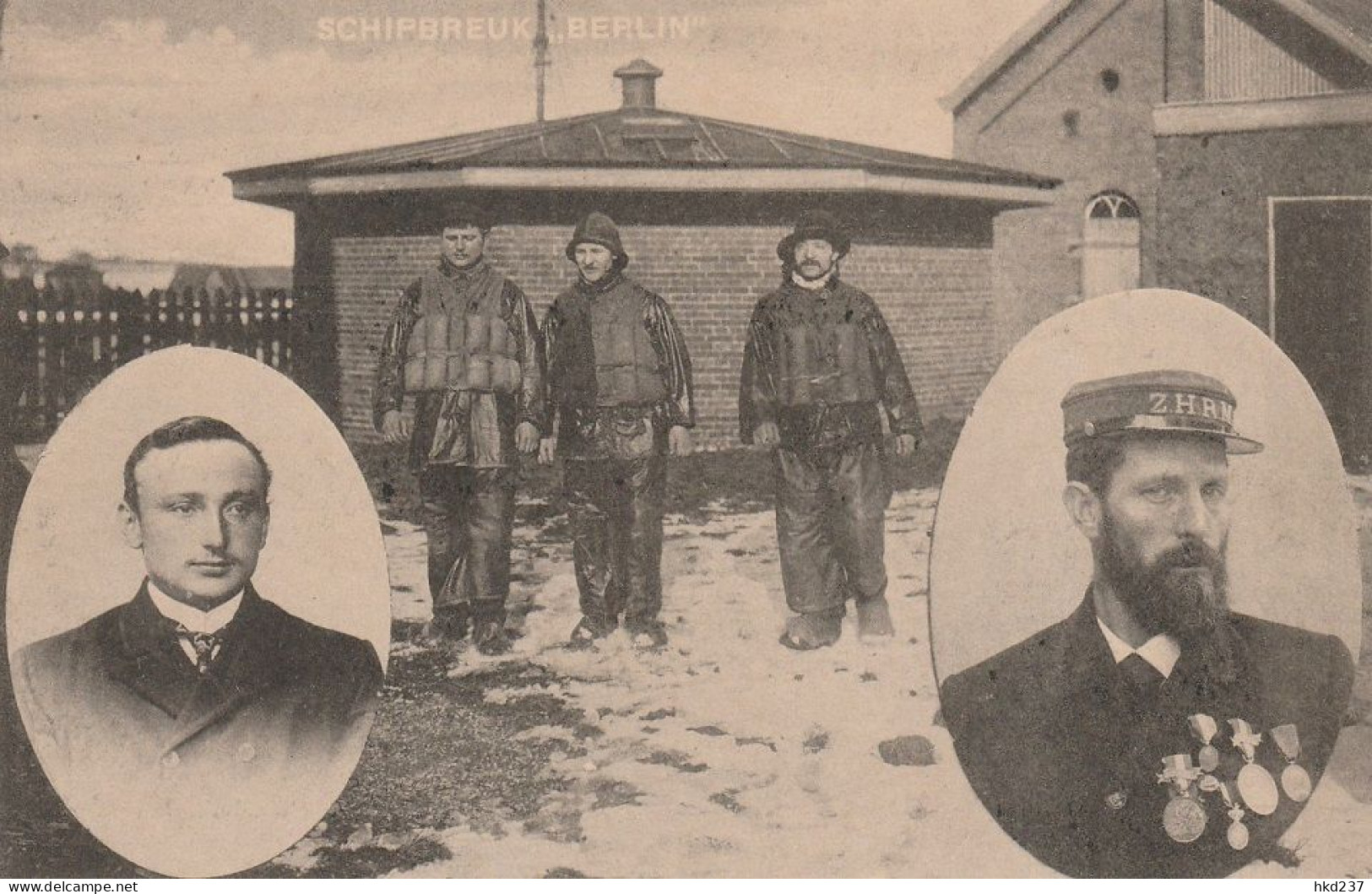 Schipbreuk Veerboot "Berlin" 1907 Bij Hoek Van Holland Met Redders Kapt. Jansen, Van Duyn, P.Jansen, K.Ree 5038 - Other & Unclassified