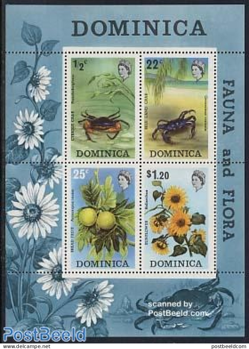 Dominica 1973 Flora & Fauna S/s, Mint NH, Nature - Animals (others & Mixed) - Flowers & Plants - Fruit - Shells & Crus.. - Frutta