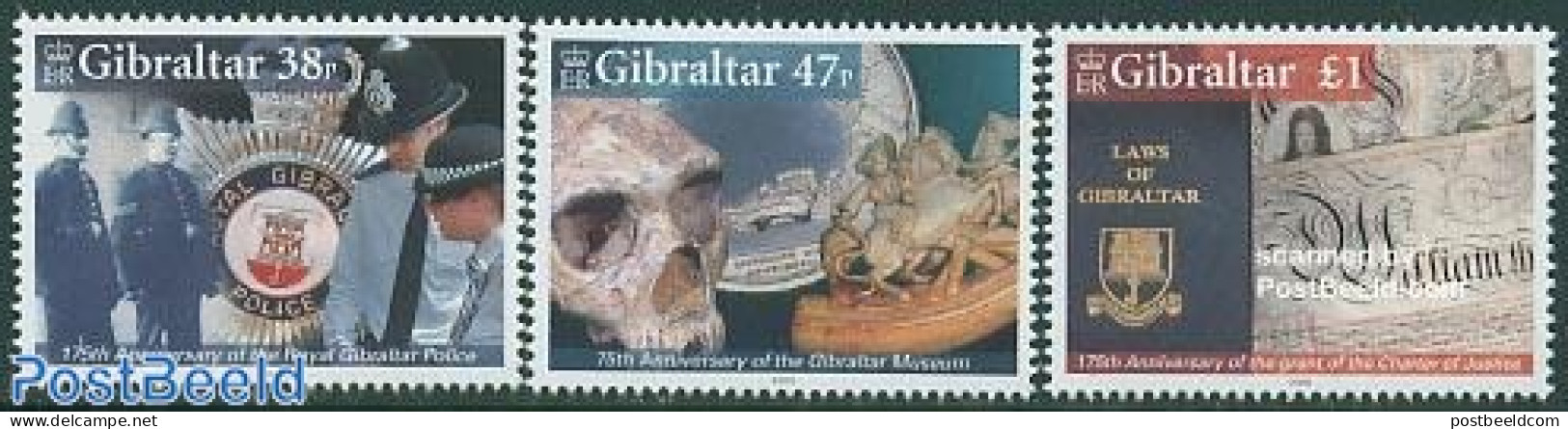 Gibraltar 2005 Mixed Issue 3v, Mint NH, Nature - Various - Justice - Police - Art - Museums - Prehistory - Polizia – Gendarmeria