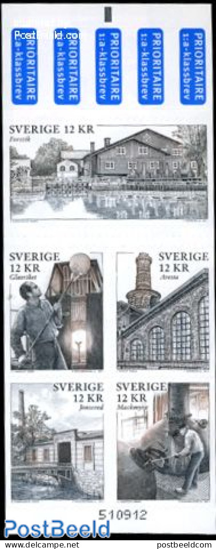 Sweden 2011 Industrial Heritage, Glass 5v S-a In Booklet, Mint NH, Various - Stamp Booklets - Industry - Art - Handicr.. - Unused Stamps