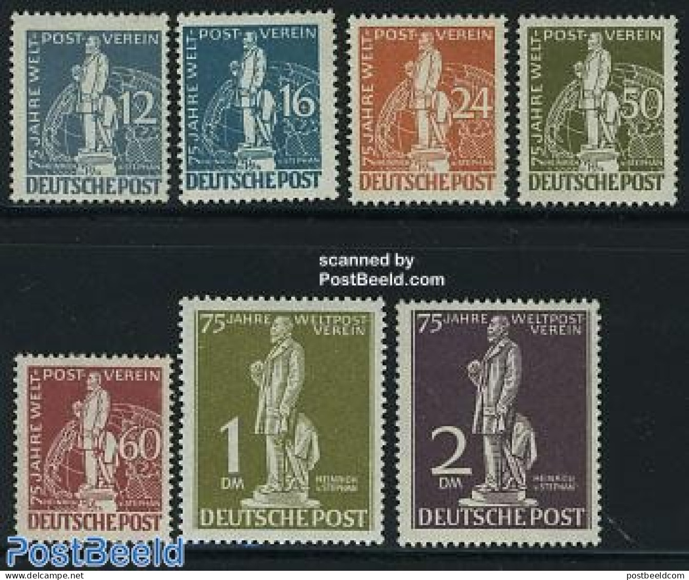 Germany, Berlin 1949 75 Years U.P.U. 7v, Unused (hinged), U.P.U. - Art - Sculpture - Unused Stamps