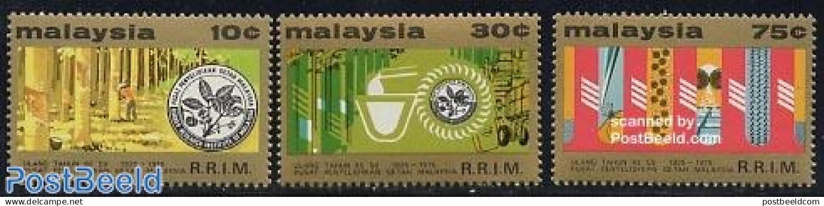 Malaysia 1975 Gummi Institute 3v, Mint NH, Nature - Science - Trees & Forests - Chemistry & Chemists - Rotary Club