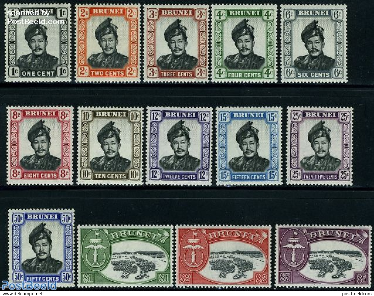 Brunei 1952 Definitives 14v, Unused (hinged) - Brunei (1984-...)