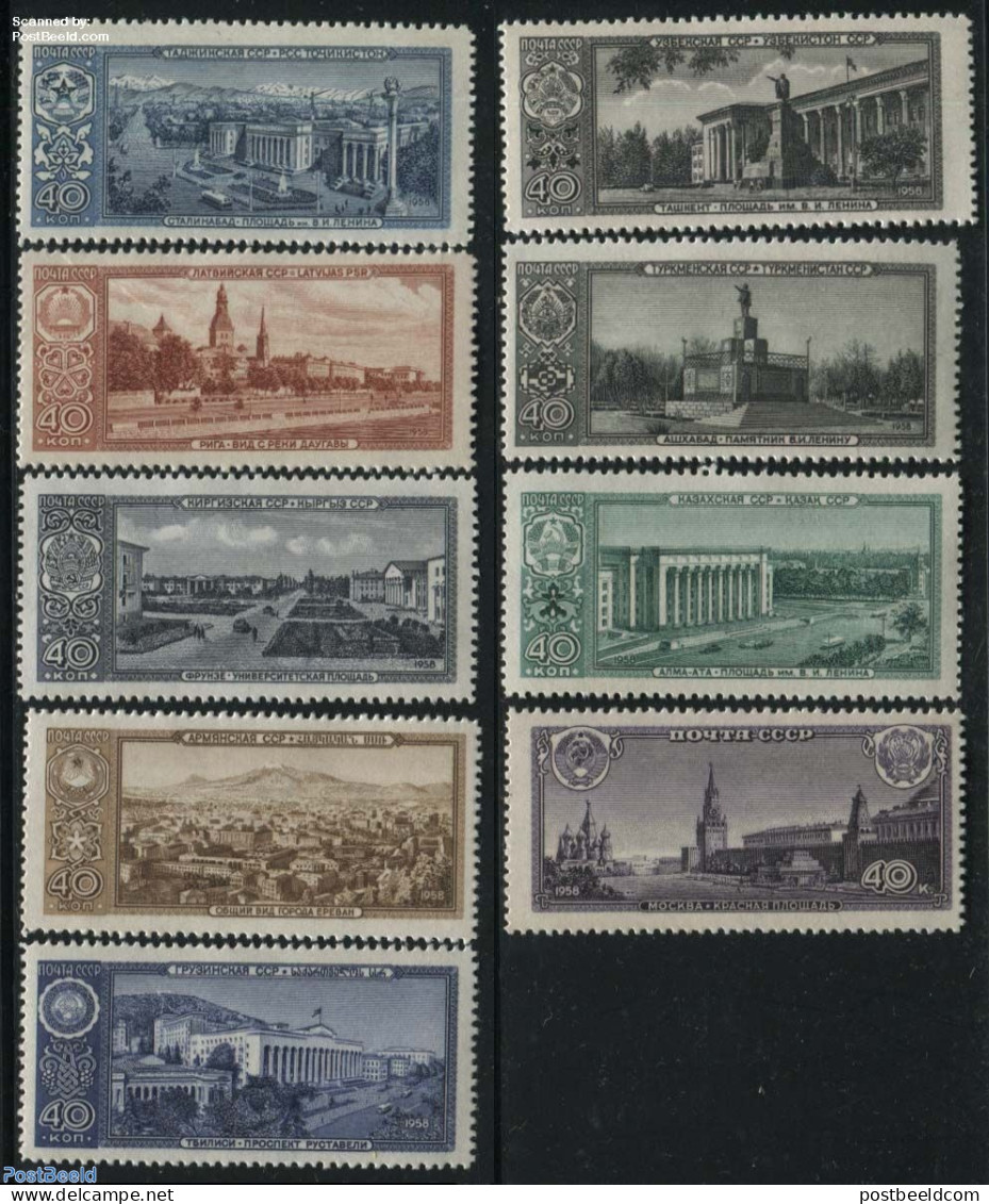 Russia, Soviet Union 1958 Capital Cities 9v, Mint NH, Art - Architecture - Unused Stamps