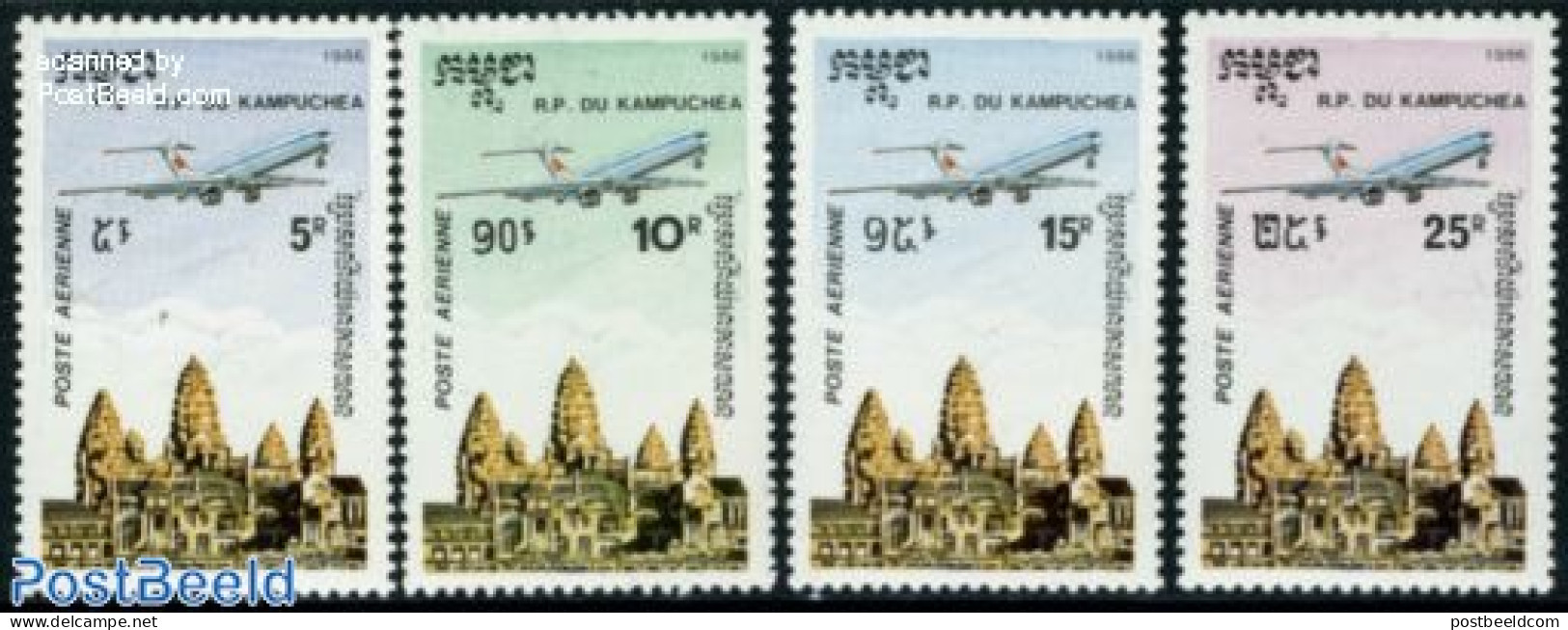 Cambodia 1986 Airmail Definitives 4v, Mint NH, Transport - Aircraft & Aviation - Avions