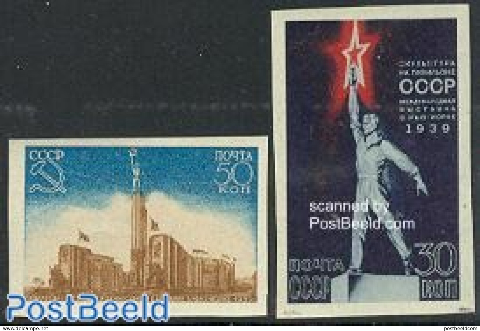Russia, Soviet Union 1939 N.Y. Expo 2v Imperforated, Mint NH, Art - Modern Architecture - Unused Stamps
