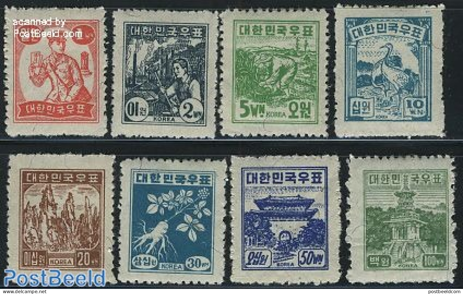 Korea, South 1949 Definitives 8v, Mint NH, Nature - Various - Flowers & Plants - Agriculture - Landwirtschaft